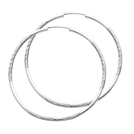 14k White Gold Elegant Vintage Hoop Simple Classic High Polish Leaf Earrings