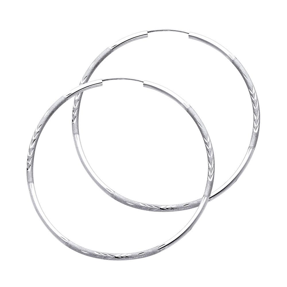 14k White Gold Simple Vintage Hoop High Polish Satin Finish Endless Earrings