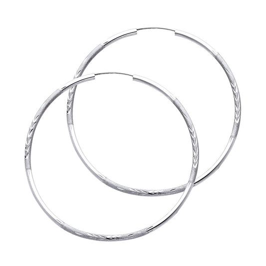 14k White Gold Simple Vintage Hoop High Polish Satin Finish Endless Earrings