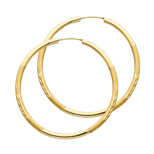 14k Yellow Gold Classic Vintage Hoop Circle Round Stripe Earrings