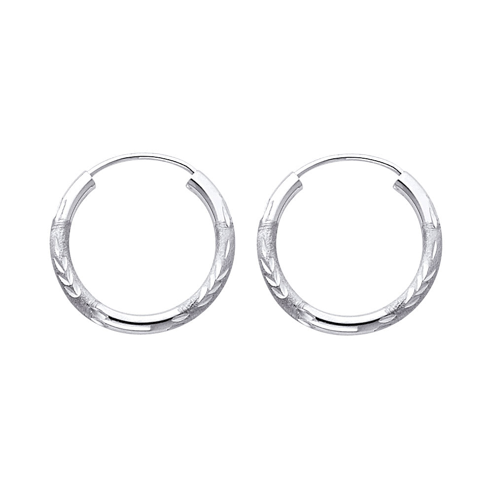 14k White Gold Elegant Vintage Hoop Traditional Classic Laurel Earrings