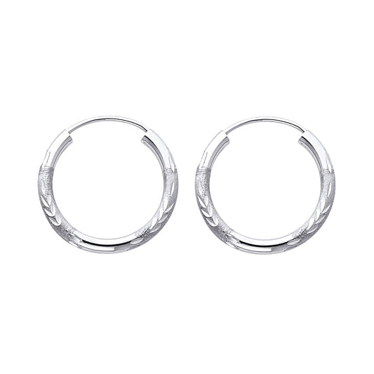 14k White Gold Elegant Vintage Hoop Traditional Classic Laurel Earrings
