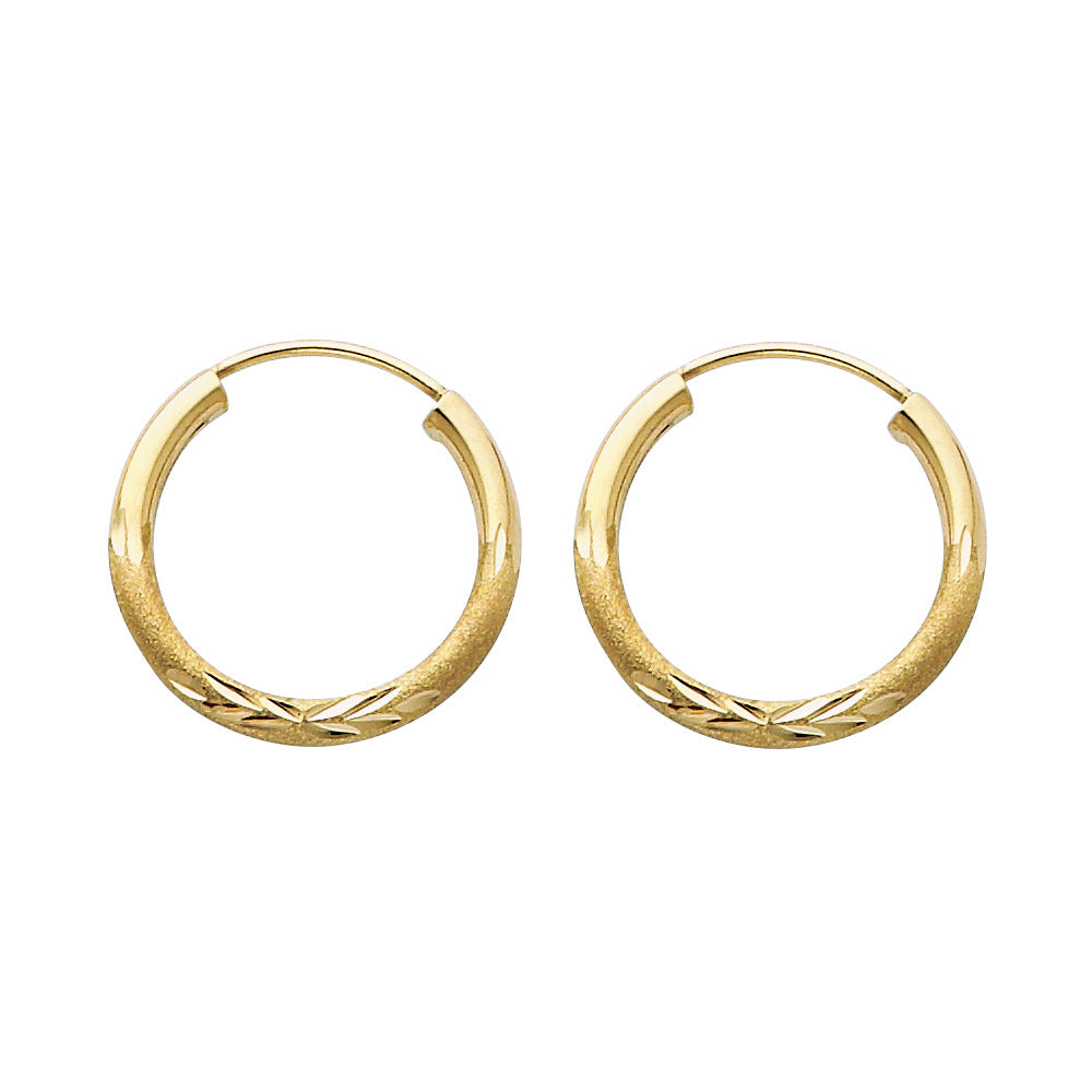 14k Yellow Gold Classic Diamond-Cut Hoop Elegant Vintage Traditional Earrings