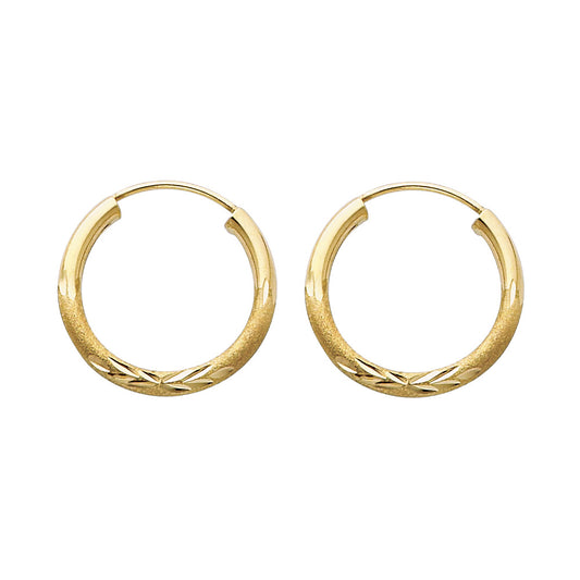14k Yellow Gold Classic Diamond-Cut Hoop Elegant Vintage Traditional Earrings