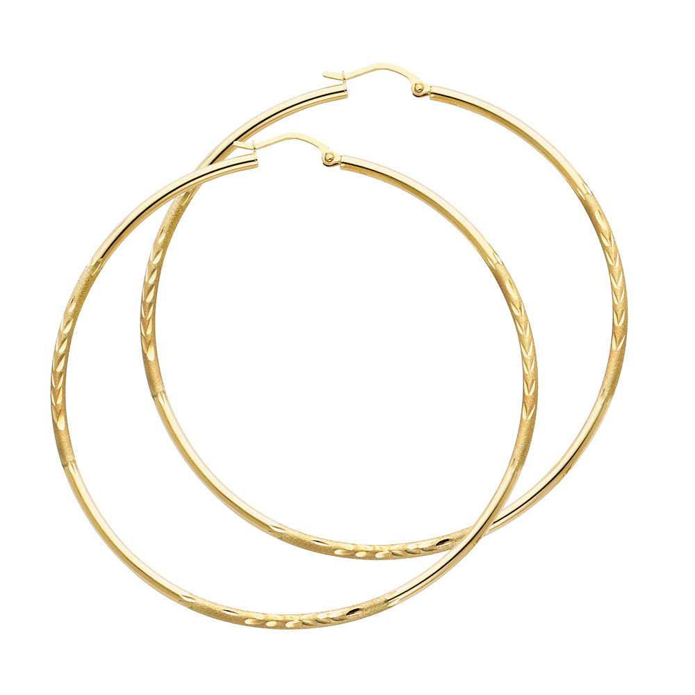 14k Yellow Gold Elegant Simple Hoop Round Classic Plain Earrings