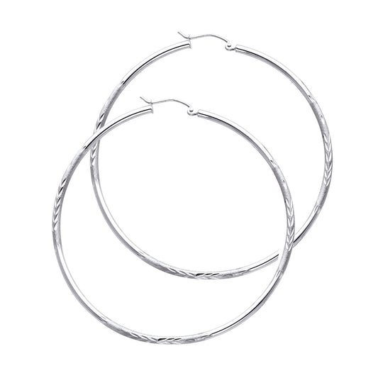 14k White Gold Simple Classic Hoop Hinge Clasp Circle Round Earrings