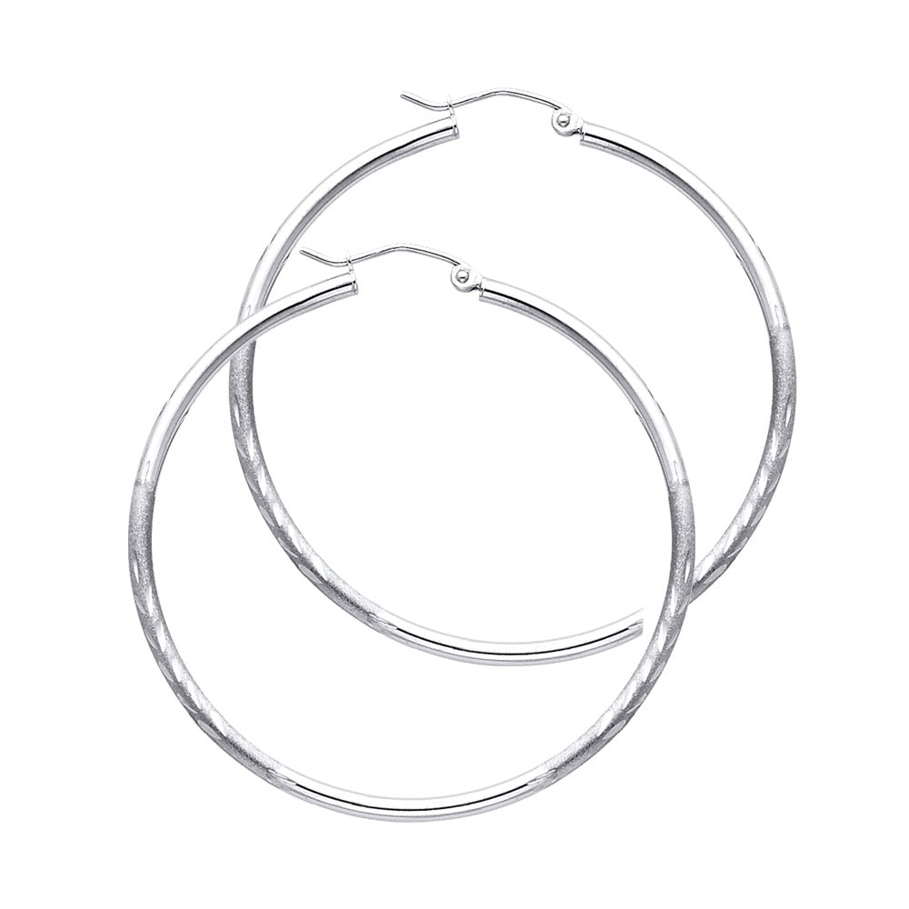 14k White Gold Simple Hinge Clasp Hoop Plain Vintage Circle Round Earrings