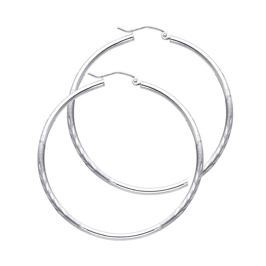 14k White Gold Simple Hinge Clasp Hoop Plain Vintage Circle Round Earrings