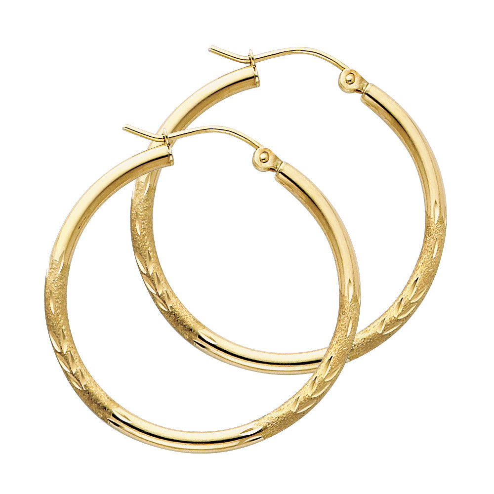 14k Yellow Gold Bold Vintage Hoop Hinge Clasp Simple Stripe Earrings