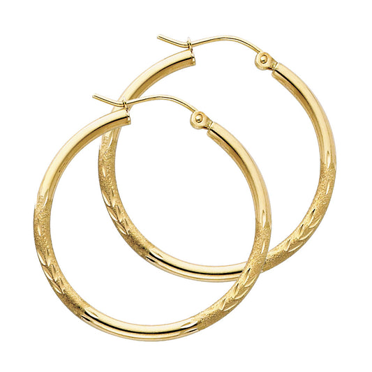 14k Yellow Gold Bold Vintage Hoop Hinge Clasp Simple Stripe Earrings