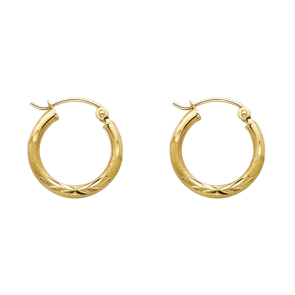 14k Yellow Gold Simple Circle Hoop Hinge Clasp Design High Polish Earrings