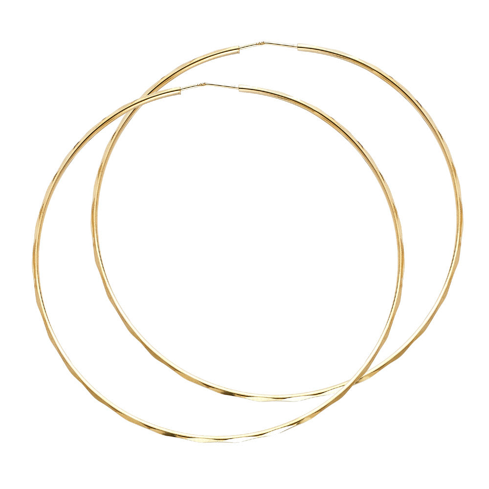 14k Yellow Gold Classic Thin Hoop Wide Circle Earrings