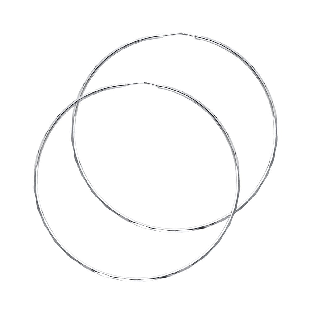 14k White Gold Wide Skinny Hoop Simple Classic Circle Earrings