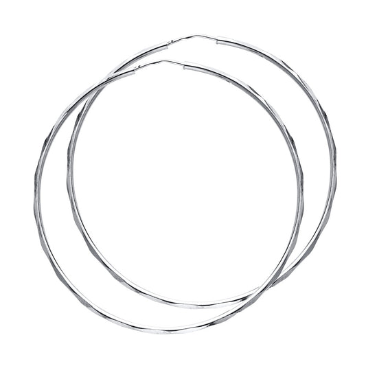 14k White Gold SImple Twisted Hoop Round Circle Classic Plain Earrings