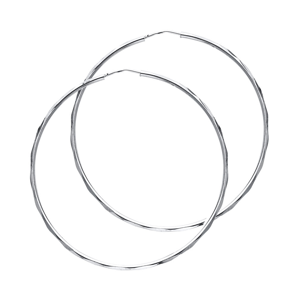 14k White Gold Simple Classic Hoop Basic Plain Fashion Round Earrings