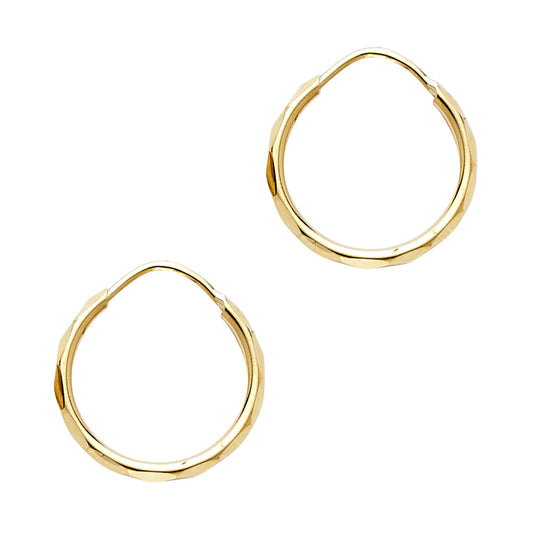14k Yellow Gold Simple Angled Hoop Diamond-Cut Faceted Modern Minimal Earrings