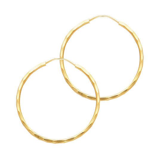 14k Yellow Gold Classic Diamond-Cut Hoop Vintage Timeless Elegant Earrings