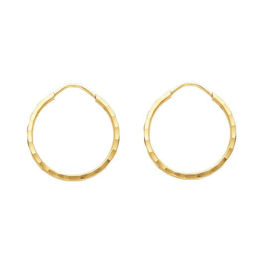 14k Yellow Gold Classic Hammered Hoop Grooved Bumpy Texture Gypsy Earrings