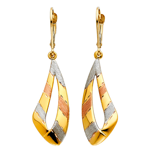 14k Gold Magnificent Open Dangling Hanging Hoop Filigree Loop Earrings New