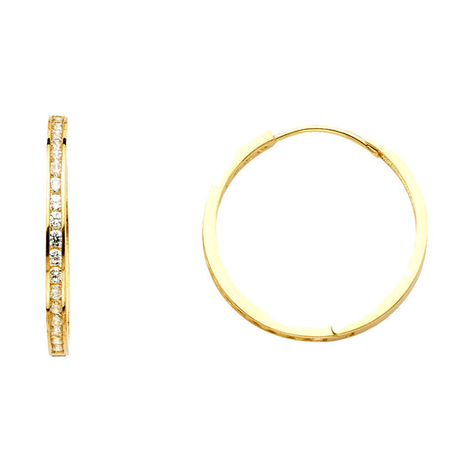 14k Yellow Gold Elegant Studded Hoop Formal High Fashion Feminine Earrings