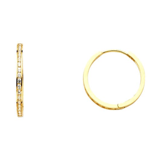 14k Yellow Gold Studded Vintage Hoop Classic Timeless Halo Earrings