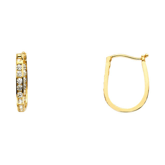 14k Yellow Gold Classic U-Shape Hoop Horseshoe Elegant Earrings