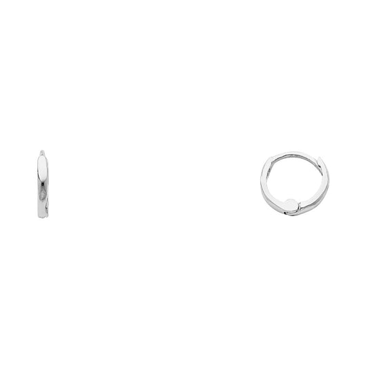 14k White Gold Simple Huggie Hoop Hinge Classic Circle Round Earrings