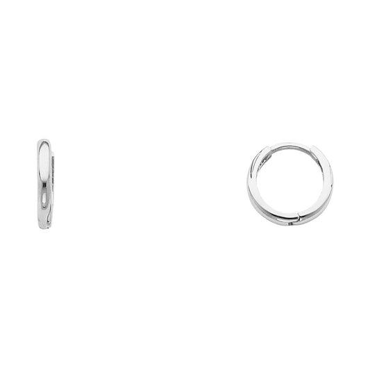 14k White Gold High Polish Huggie Hoop Shiny Classic Simple Earrings