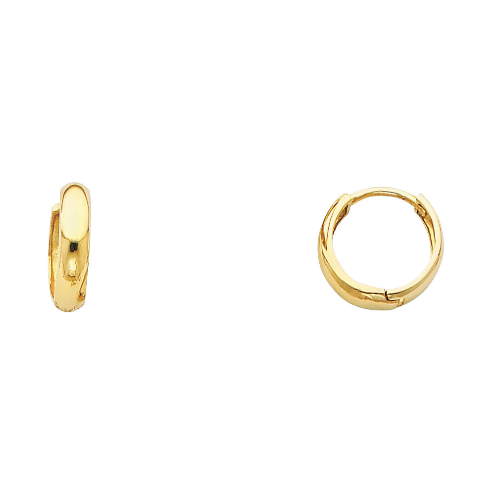 14k Yellow Gold High Polish Hoop Huggie Wide Shiny Simple Earrings