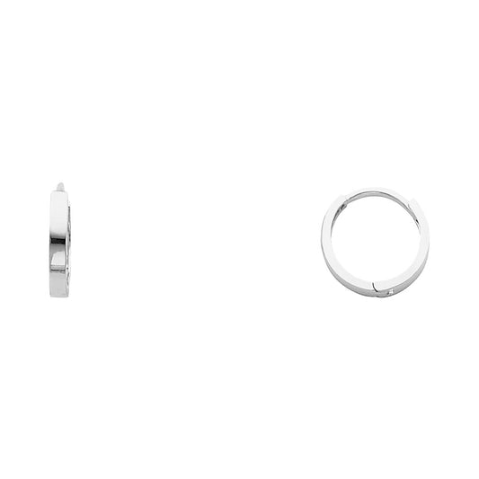 14k White Gold Simple Hoop Huggie High Polish Hinge Classic Earrings