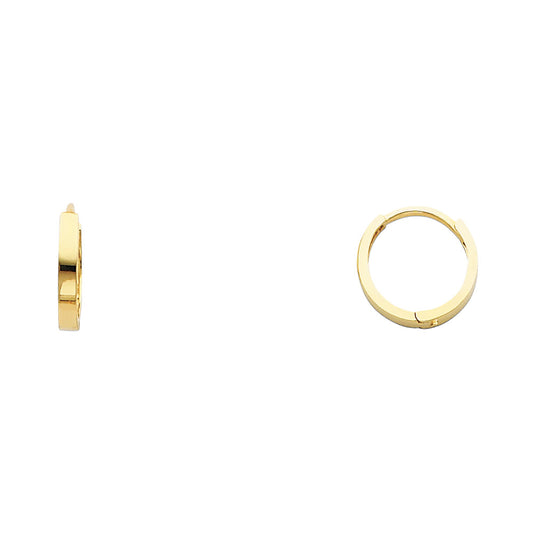 14k Yellow Gold Simple Flat Huggie Hoop High Polish Round Earrings