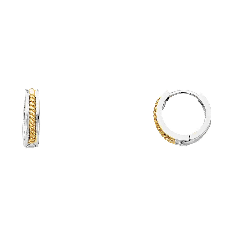 14k White Gold Huggie Hoop Rope Twist Knot Vintage Nautical Earrings