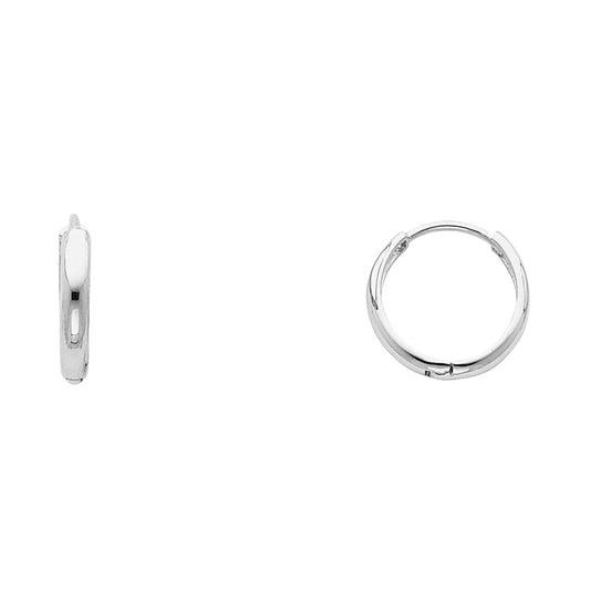 14k White Gold Simple Hoop Huggie High Polish Classic Earrings