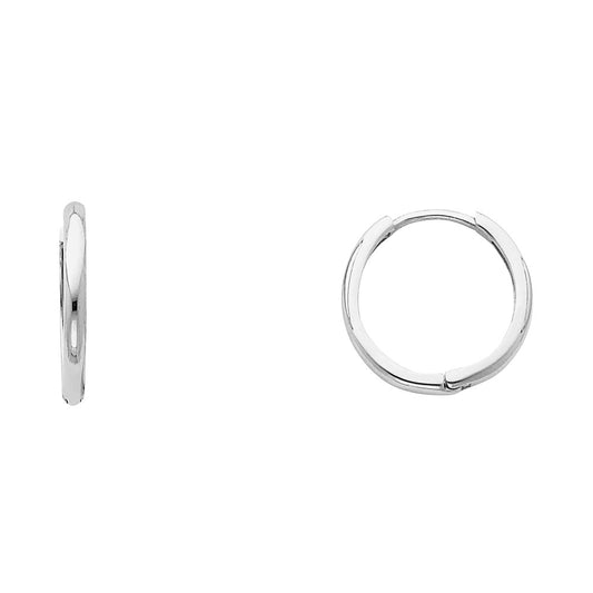 14k White Gold High Polish Huggie Hoop Shiny Classic Thin Slender Earrings