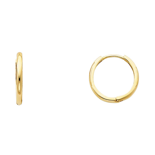 14k Yellow Gold Simple Slender Hoop Huggie Round Classic Earrings