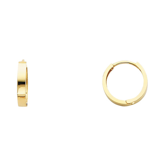 14k Yellow Gold Elegant Flat Hoop Huggie Hinge High Polish Earrings