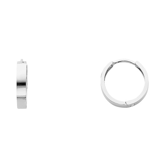14k White Gold Flat Hinge Hoop Huggie Classic Modern Earrings
