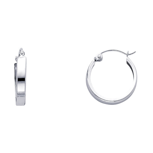 14k White Gold Simple Huggie Hoop High Polish Classic Flat Open Earrings