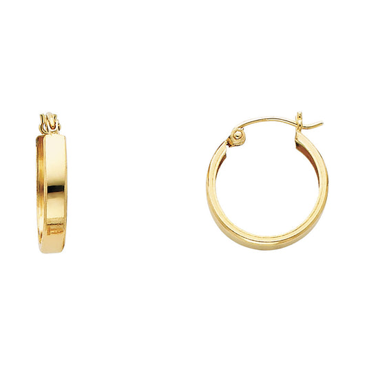 14k Yellow Gold Simple Huggie Hoop High Polish Hinge Clasp Earrings