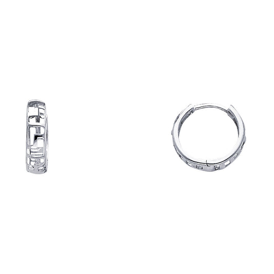 14k White Gold Modern Cutout Huggie Hoop Geometric Open Hinge Earrings