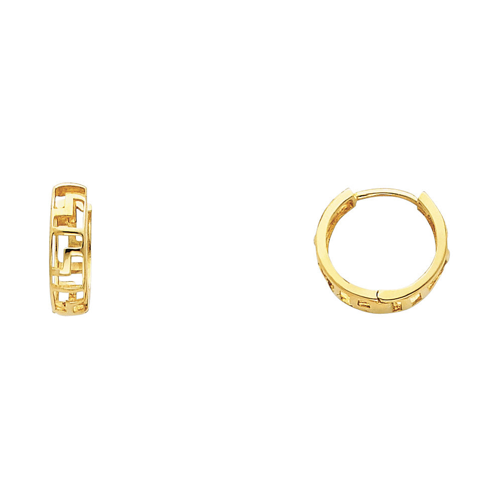 14k Yellow Gold Modern Cutout Huggie Hoop Geometric Simple Earrings
