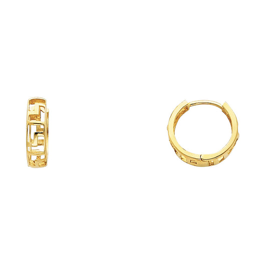 14k Yellow Gold Modern Cutout Huggie Hoop Geometric Simple Earrings