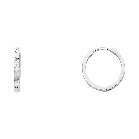 14k White Gold Elegant Huggie Hoop Geometric Modern Earrings