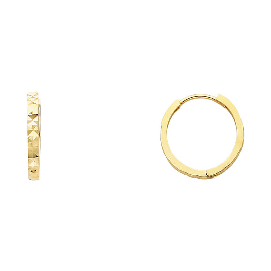 14k Yellow Gold Simple Geometric Hoop Huggie Hinge Clasp Elegant Earrings