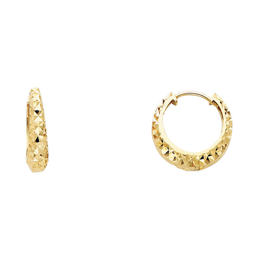 14k Yellow Gold Simple Geometric Huggie Hoop Pixelated Modern Earrings