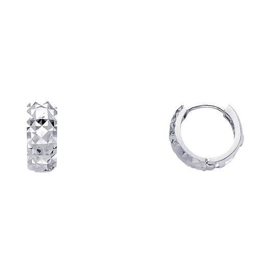 14k White Gold Faceted Hoop Huggie Wide Modern Geometric Earrings