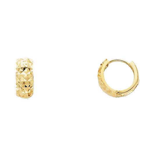 14k Yellow Gold Wide Faceted Huggie Hoop Geometric Modern Thick Earrings