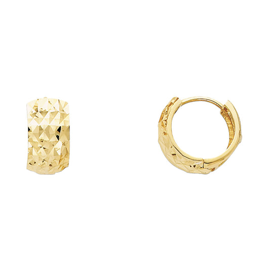 14k Yellow Gold Modern Geometric Hoop Huggie Diamond-Cut Faceted Earrings