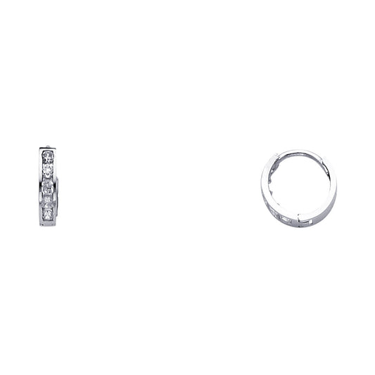 14k White Gold Simple Studded Hoop Huggie Earrings