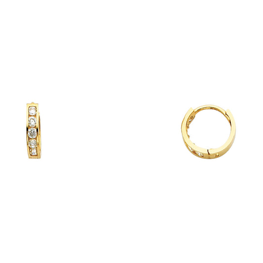 14k Yellow Gold Simple Studded Huggie Hoop Elegant Classic Formal Earrings